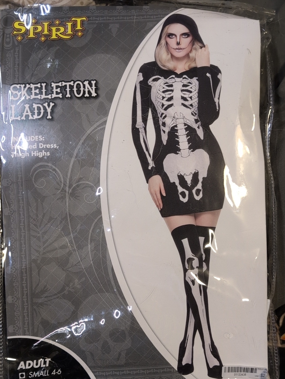 Spirit Women's Skeleton Hooded Dress with Thigh-Highs - Black & White